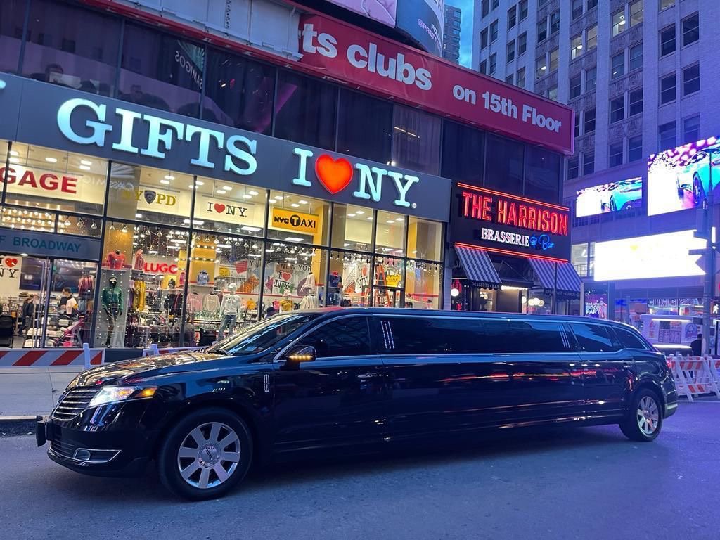 Stretch limousine near Times Square for NYC events and formal transportation